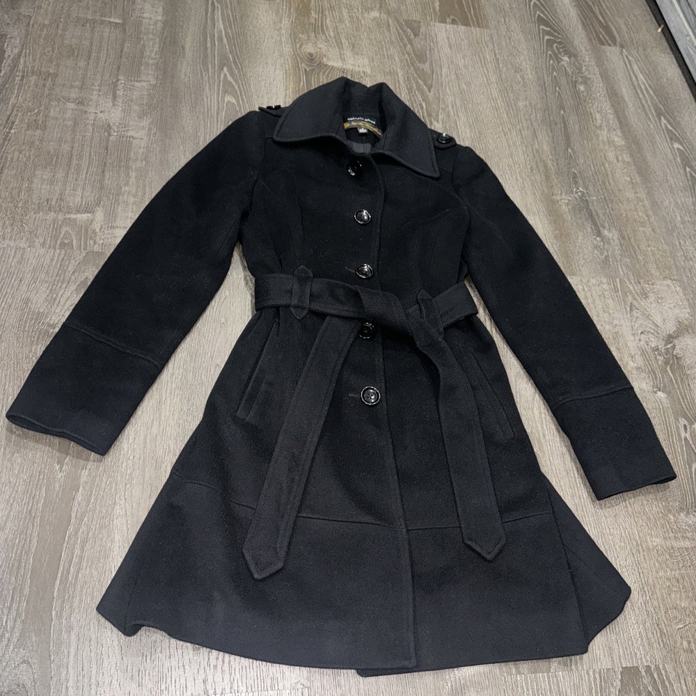 Saks Fifth Avenue Loro Piana 100% Wool Pea Belted Coat Womens 8 EUC Designer